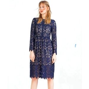 NWOT Zara Navy Blue Lace Guipure Embroidered Dress
